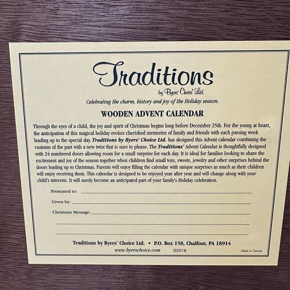 Byers Choice Ltd Traditions Fireside Wooden Advent Calendar 2003 Christmas - Picture 7 of 11